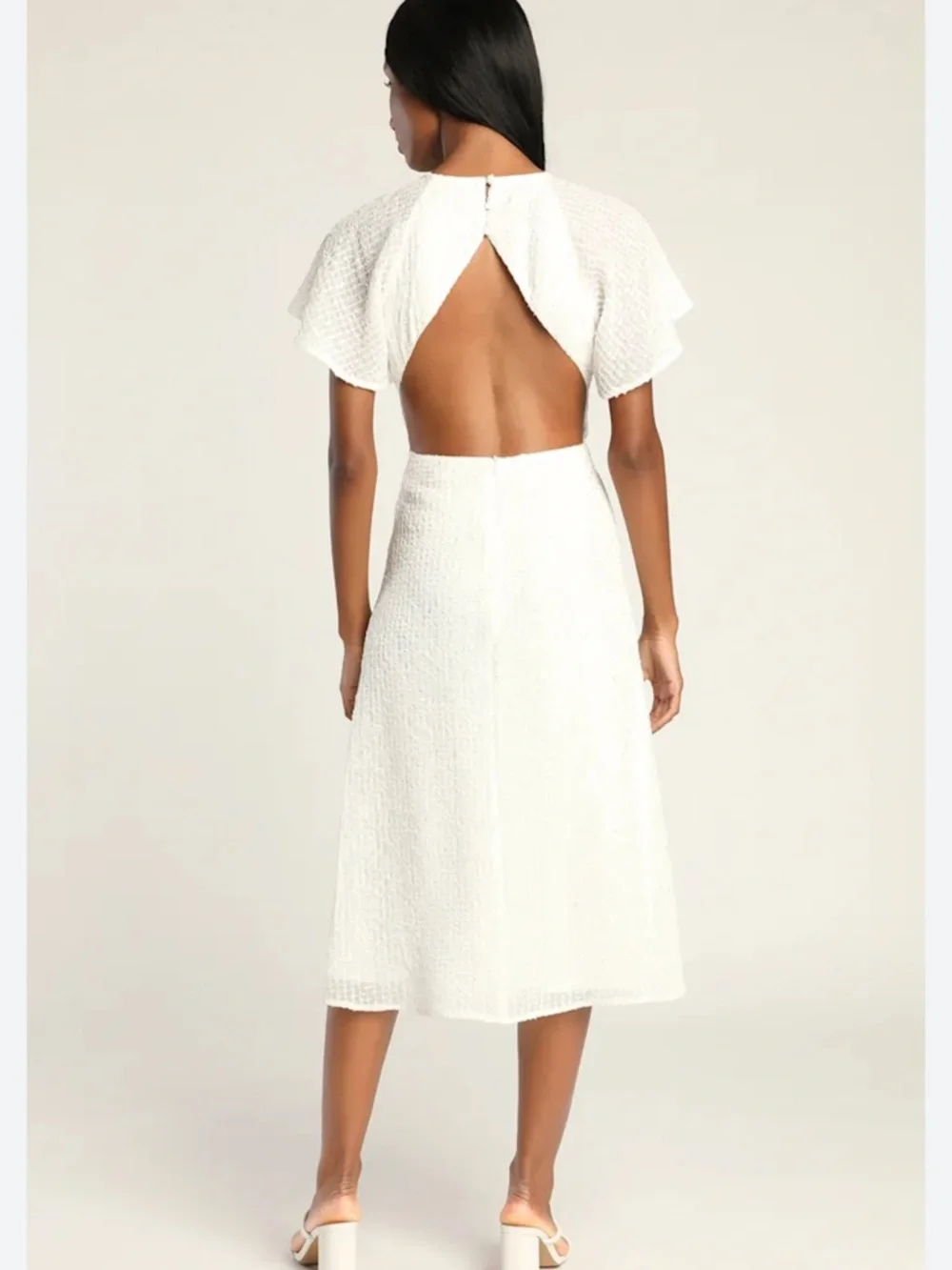 Lulu’s Sincere Sweetness White Textured Backless Dress Size Small NEW - Picture 3 of 5